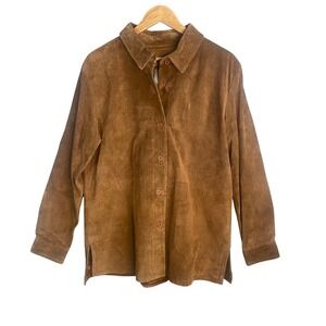 Vintage Suede Leather Shirt Jacket Womens Large Brown Shacket Indie Western